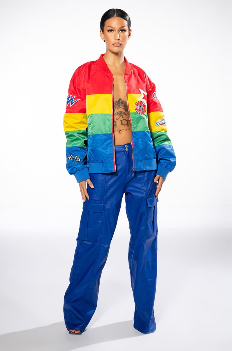 MULTI COLOR RACING VARSITY BOMBER