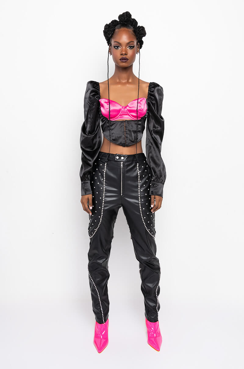 MY TYPE BUSTIER FRONT SATIN BLOUSE