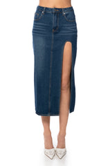 NAUGHTY OR NICE DRAMA SLIT DENIM SKIRT