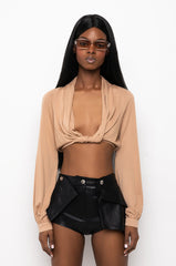 NEVER BE LIKE YOU TWIST FRONT CROP LONG SLEEVE TOP