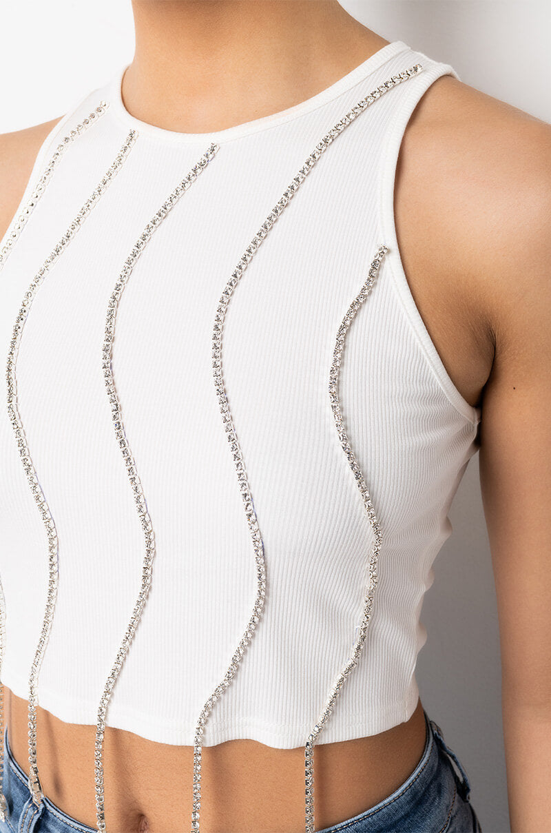 NYX RHINESTONE RIBBED CROP TANK