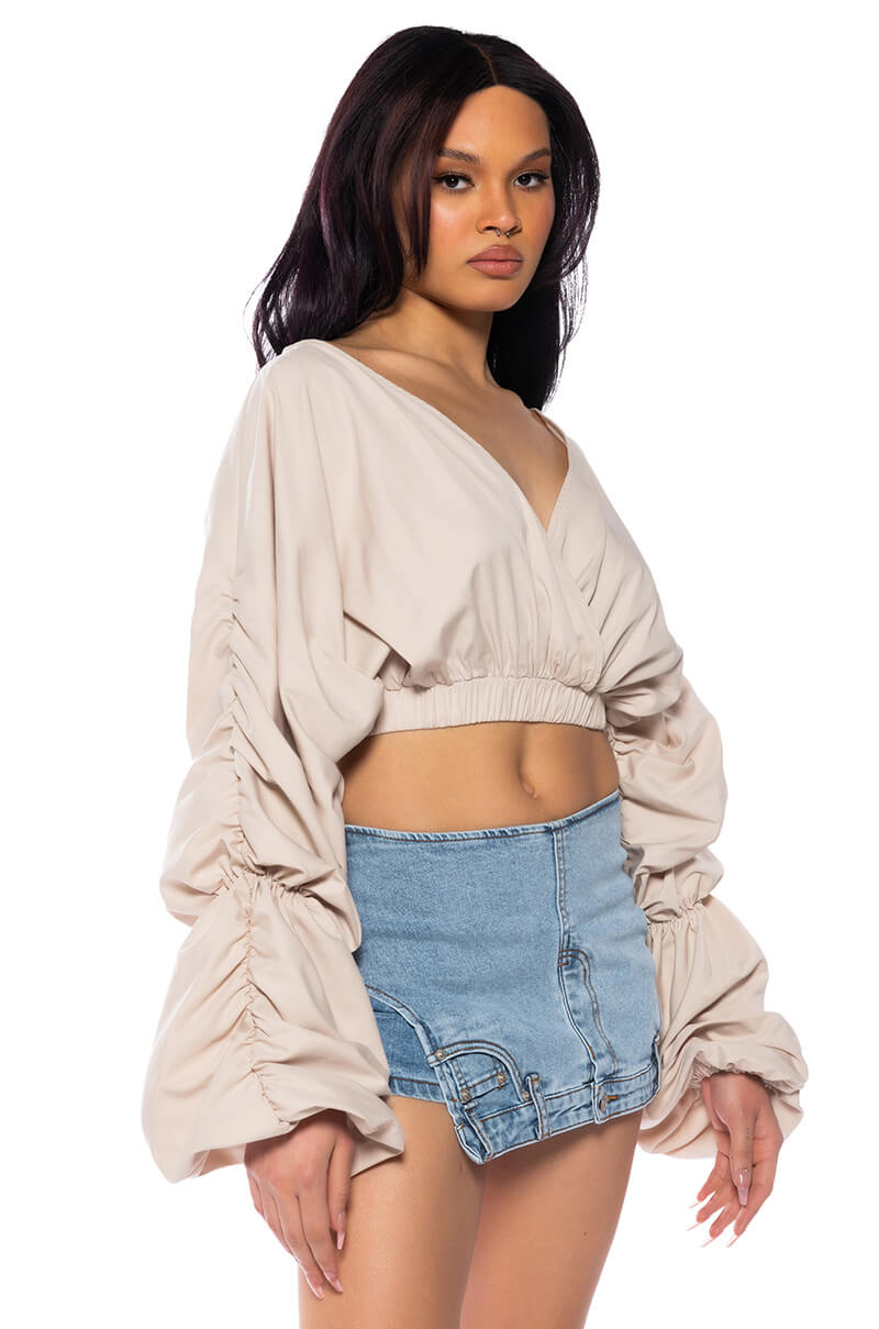OPHELIA RUCHED LONG SLEEVE BLOUSE