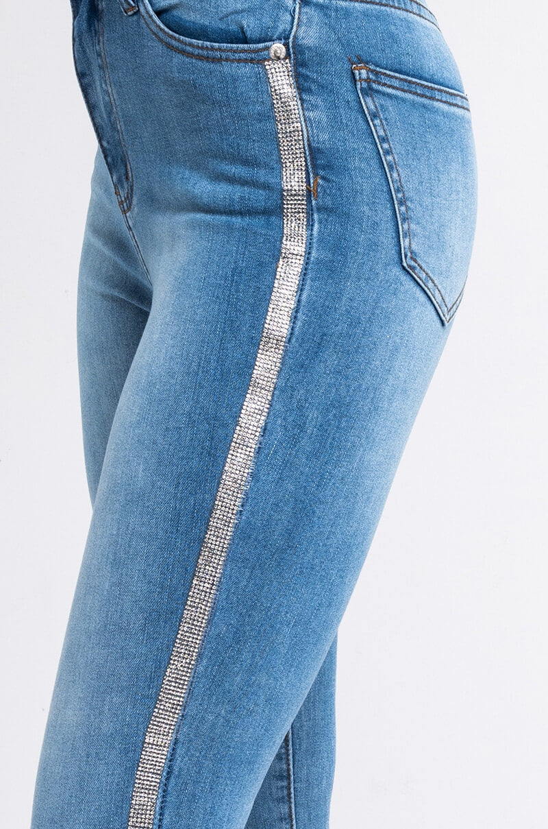 SEXY RHINESTONE DENIM HIGH RISE DENIM