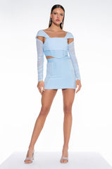 PERFECTIONIST CORSETED BANDAGE OFF THE SHOULDER BLOUSE