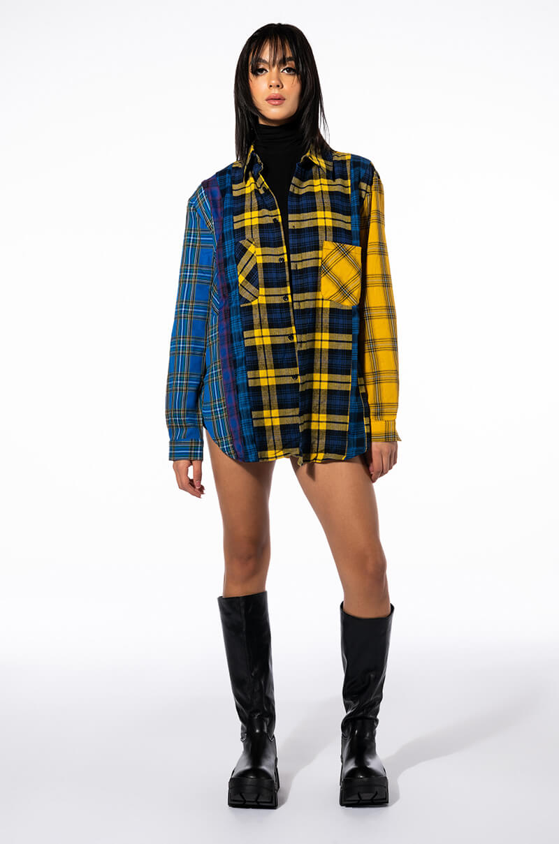PLAID ROMANCE BUTTON DOWN BLOUSE