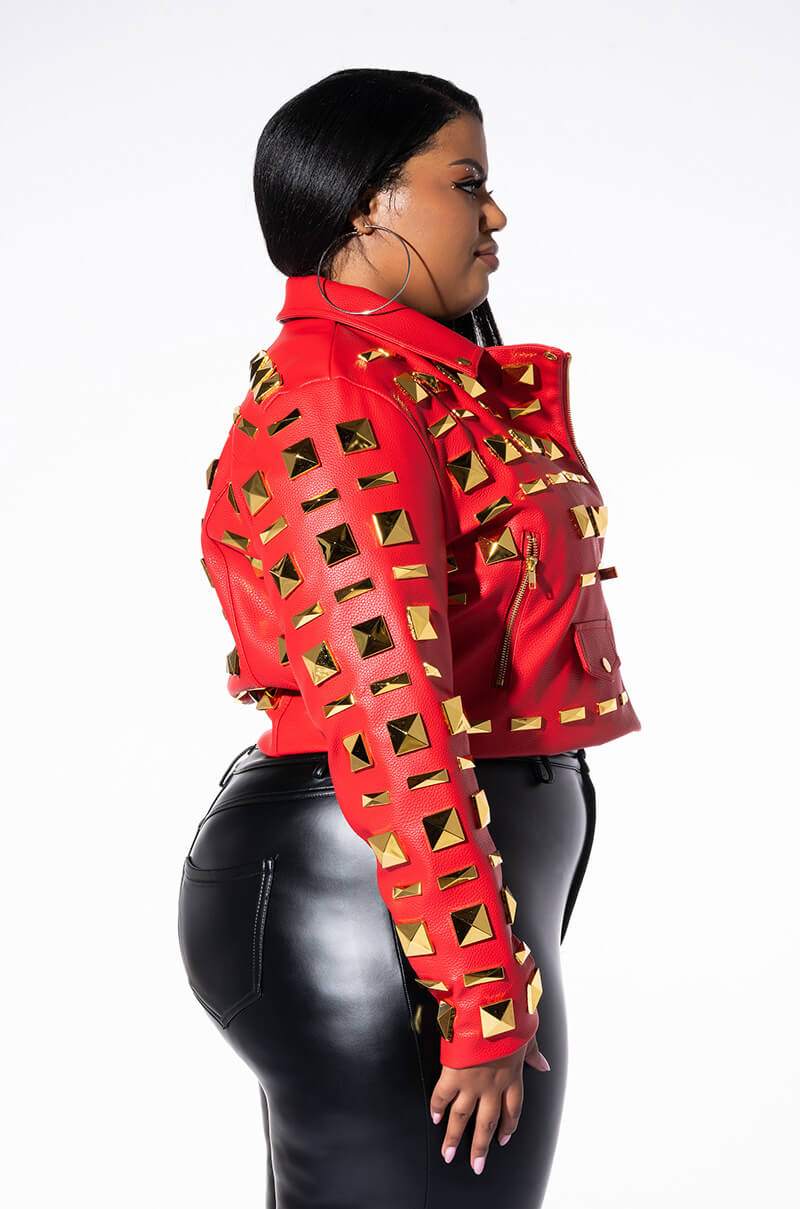 BACKSTAGE MOTO JACKET OVERSIZED SQUARE STUDS