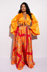 PLUS MARIPOSA TIE FRONT BUTTERFLY SLEEVE SATIN BODYSUIT