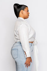 PLUS THE ULTIMATE RHINENSTONE TIE FRONT BLOUSE