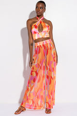 PSYCHEDELIC SATIN HALTER CROP TOP