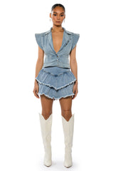 QUE BAILES CON MIGO DENIM LAYERED MINI SKIRT