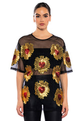 QUEEN OF HEARTS OVERSIZED MESH TEE