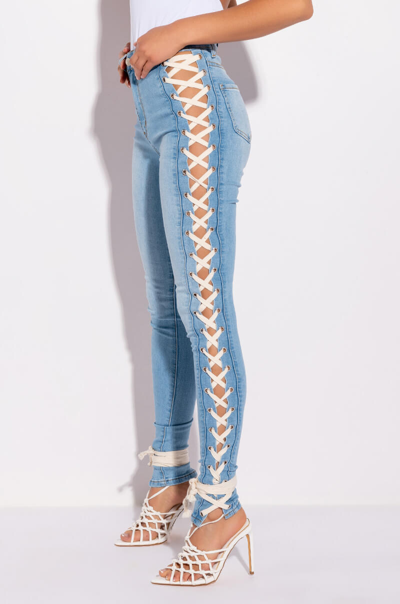 ROCK THE RUNWAY LACE UP SKINNY JEANS
