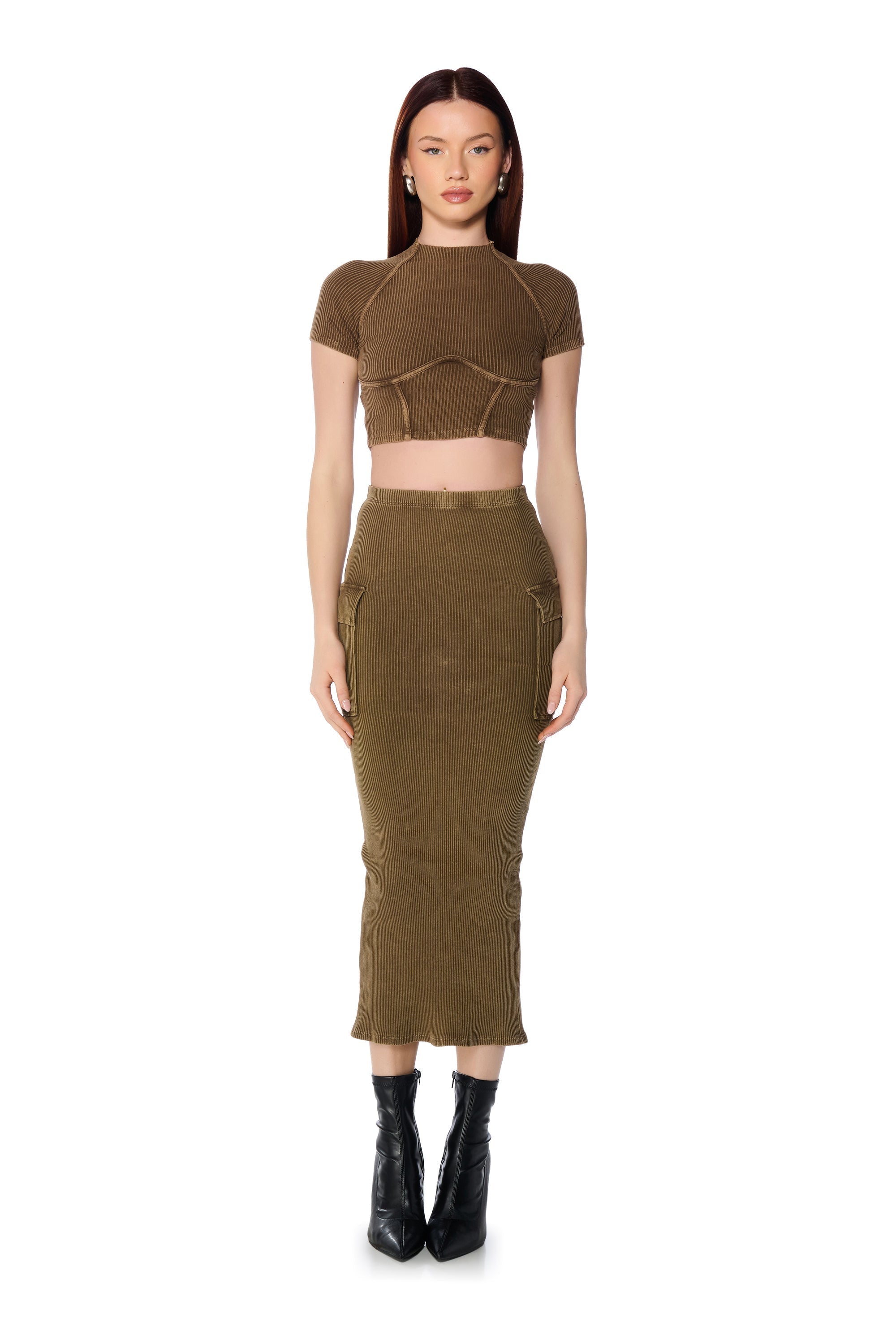 SAVANNAH MINERAL WASH KNIT MIDI SKIRT