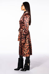 SATIN ZEBRA PRINT TRENCH COAT