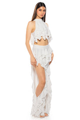 SERENITY RUFFLED HALTER NECK TOP IN WHITE