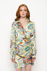 SHE'S A PAINTING SCARF PRINT WRAP DRESS