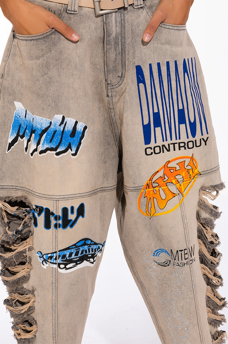 SHREDDED VARSITY DENIM