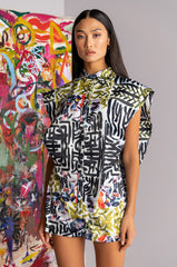SKYART X AKIRA SATIN BUTTON UP BLOUSE