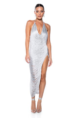 SOFIA FRINGE HIGH SLIT MIDI DRESS