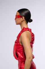 SPACE CADET SLEEVELESS METALLIC ZIP UP TOP IN RED