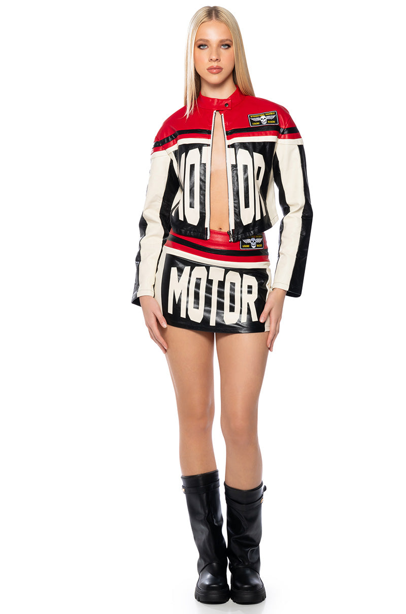 SPEED UP MOTOR FAUX LEATHER JACKET