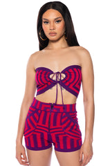 STELLA MAGENTA TIE FRONT BANDEAU TOP