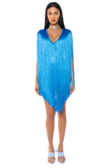 STEVIE DEEP V BANDAGE WITH FRINGE MINI DRESS