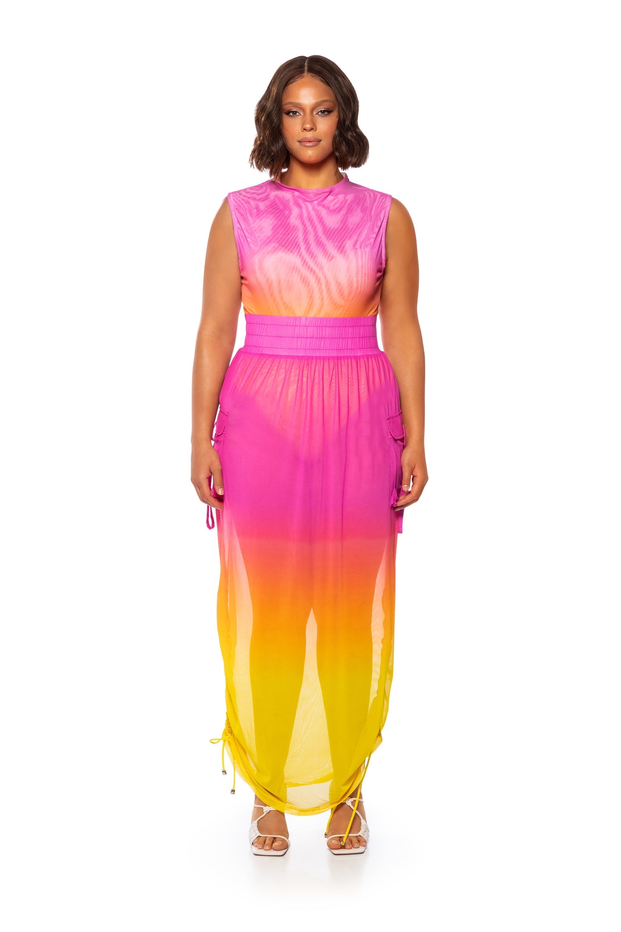 SUNRISE OMBRE MESH ADJUSTABLE MIDI SKIRT