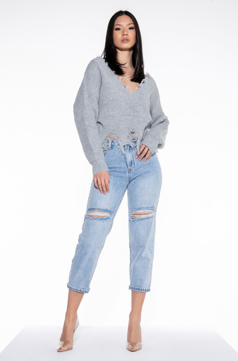 HANSEL DISTRESSED LONG SLEEVE CROPPED SWEATER