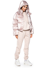 PINK METALLIC PUFFER JACKET
