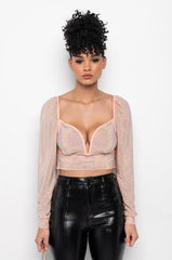 THE SHOW GOES ON RHINESTONE MESH LONG SLEEVE BLOUSE