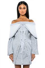 TIED UP IN LOVE CORSET LONG SLEEVE SWEATSHIRT DRESS