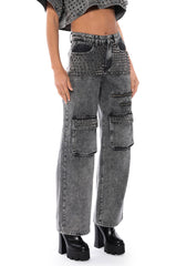 TURN IT UP STUD EMBELLISHED UTILITY JEANS