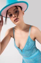 WHERE YOU AT RHINESTONE MESH BODYSUIT