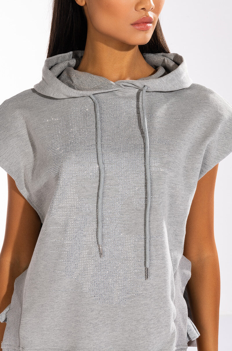 YOU AND ME SLEEVELESS EMBELLISHED HOODIE