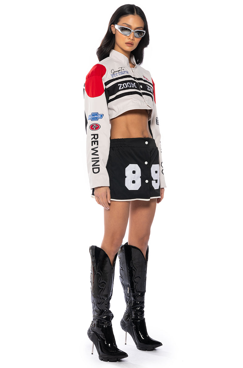ZOOM ZOOM TWO IN ONE BOMBER SKIRT SET