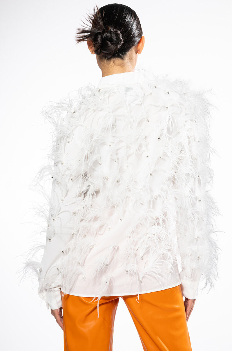 ZSA ZSA ALL OVER FEATHER BUTTON DOWN BLOUSE